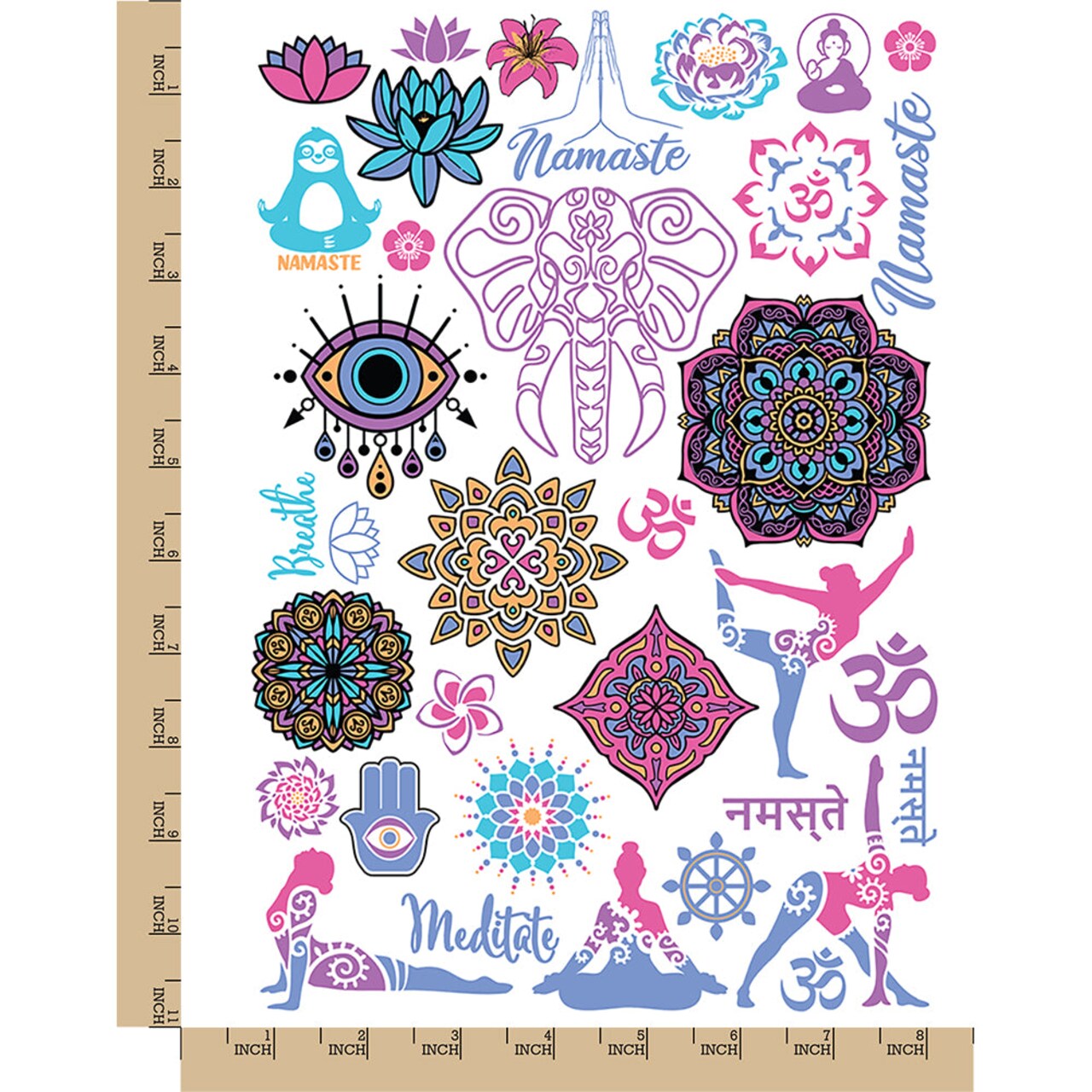 Mandala Spiritual Yoga Flowers Temporary Tattoo Water Resistant Fake Body Art Set Collection
